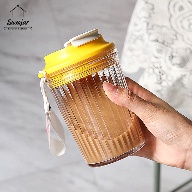 Cốc Uống Trà Cà Phê 400ML Bằng Nhựa PP Có Thể Tái Sử Dụng Kèm Nắp Đậy Và Dây Rút Tiện Dụng Mang Theo Du
