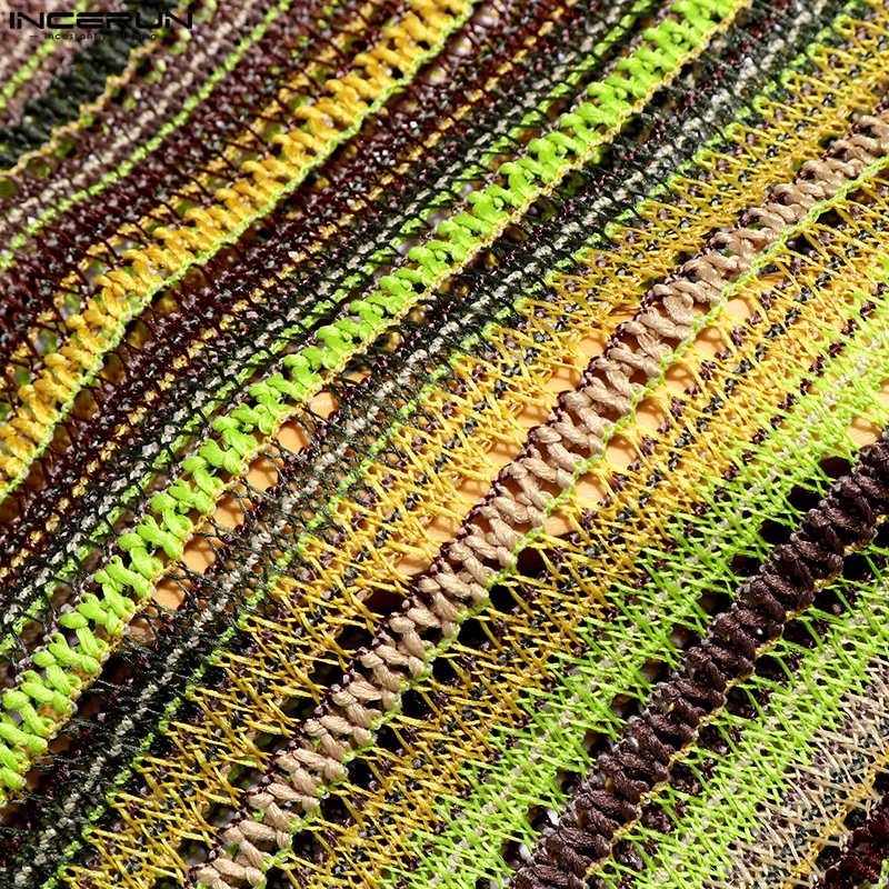 INCERUN Áo Ba Lỗ Dáng Dài Phối Tua Rua Xuyên Thấu Kẻ Sọc Nhiều Màu Cá Tính Cho Nam