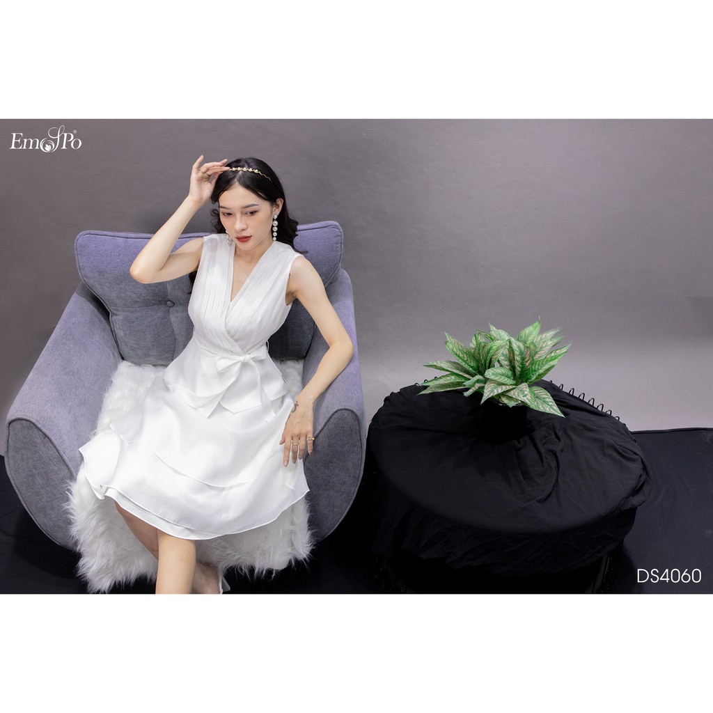 [Mã BMLT200 giảm đến 200K đơn 499K] Đầm xòe xếp tầng, sát nách, đai eo rời Emspo DS4060