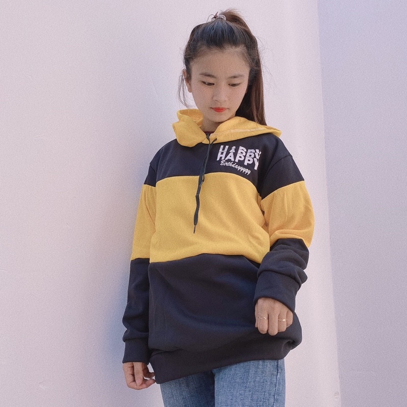 Áo Nỉ Hoodie Phối Sọc Ngang Happy KN18 vài thun co giãn 4 chiều mặc thoải mái Size <65kg | BigBuy360 - bigbuy360.vn
