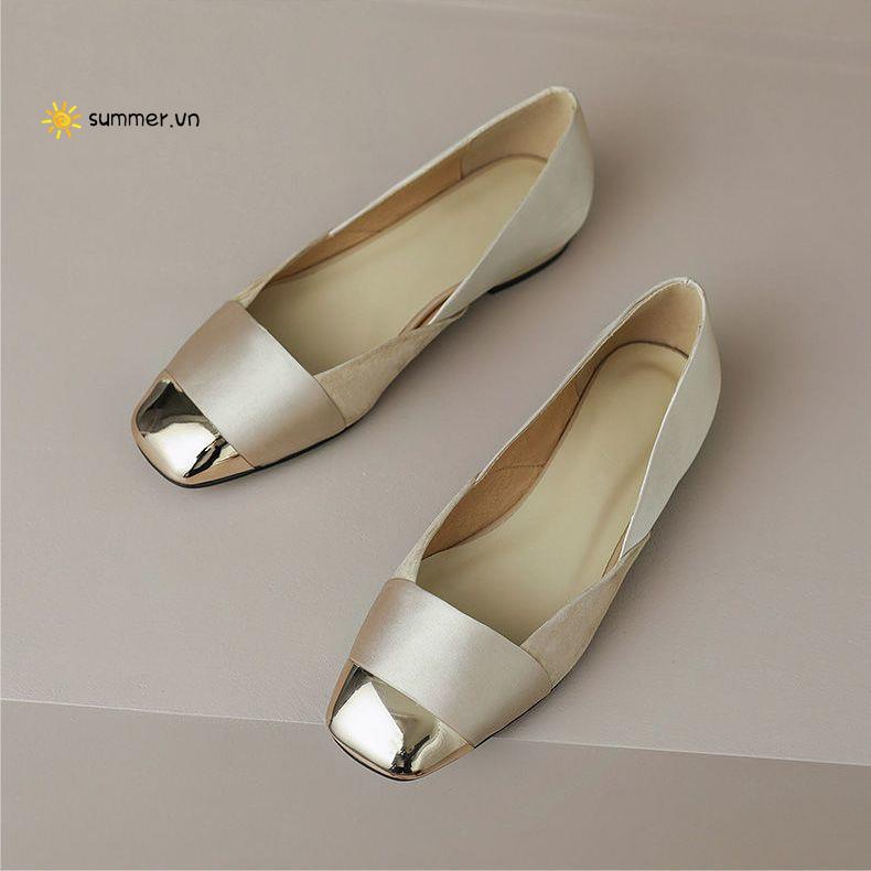 Giày Bệt Mũi Vuông Phối Khóa Kim Loại Thời Trang Mùa Hè 2022 Mới Cho Nữ