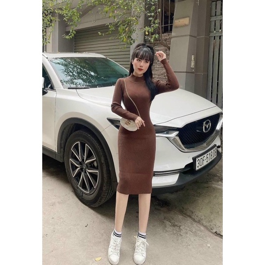 Đầm len body tăm cổ 3 phân