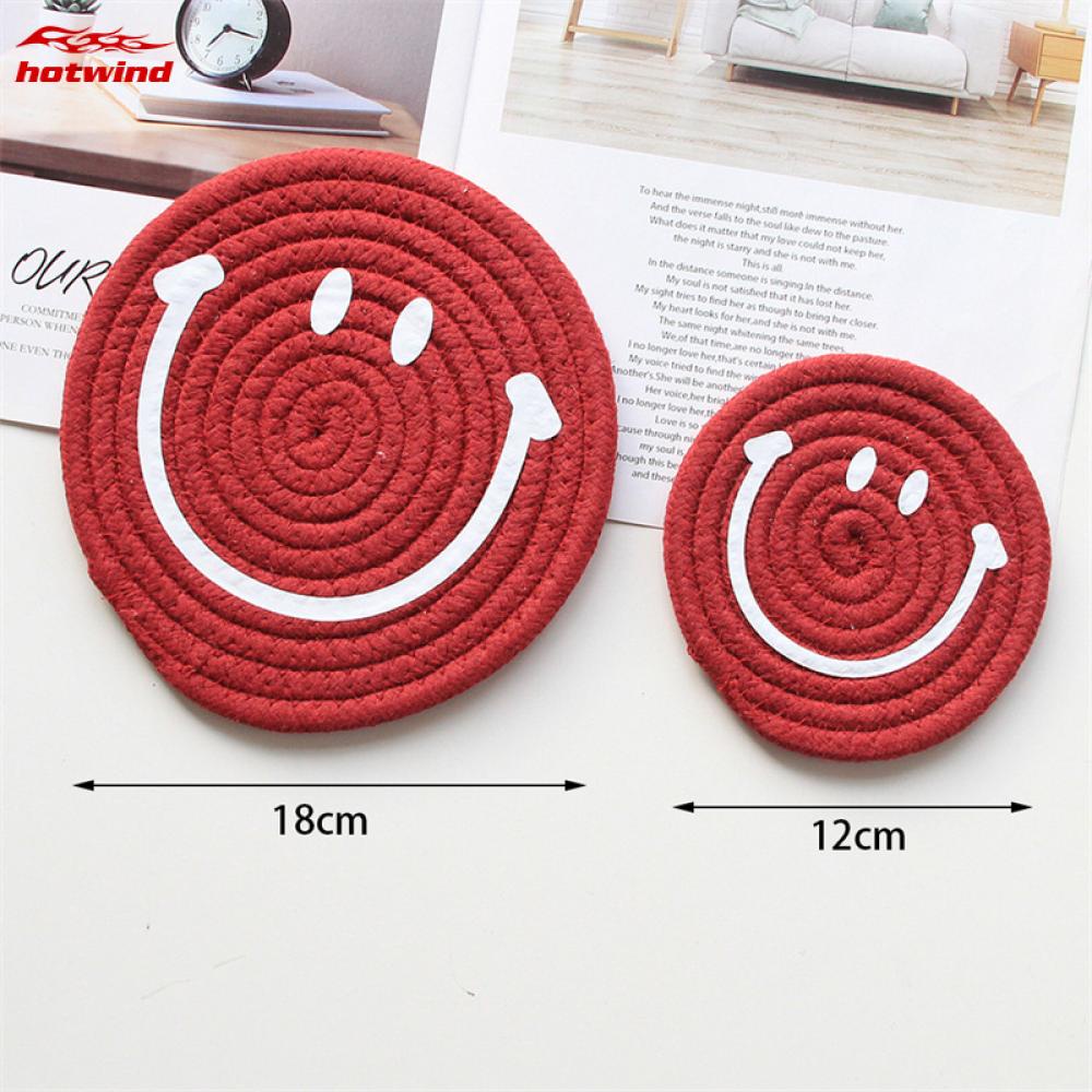 Hw Miếng Lót Ly Dây Cotton Bện Hình Mặt Cười Đơn Giản Cách Nhiệt