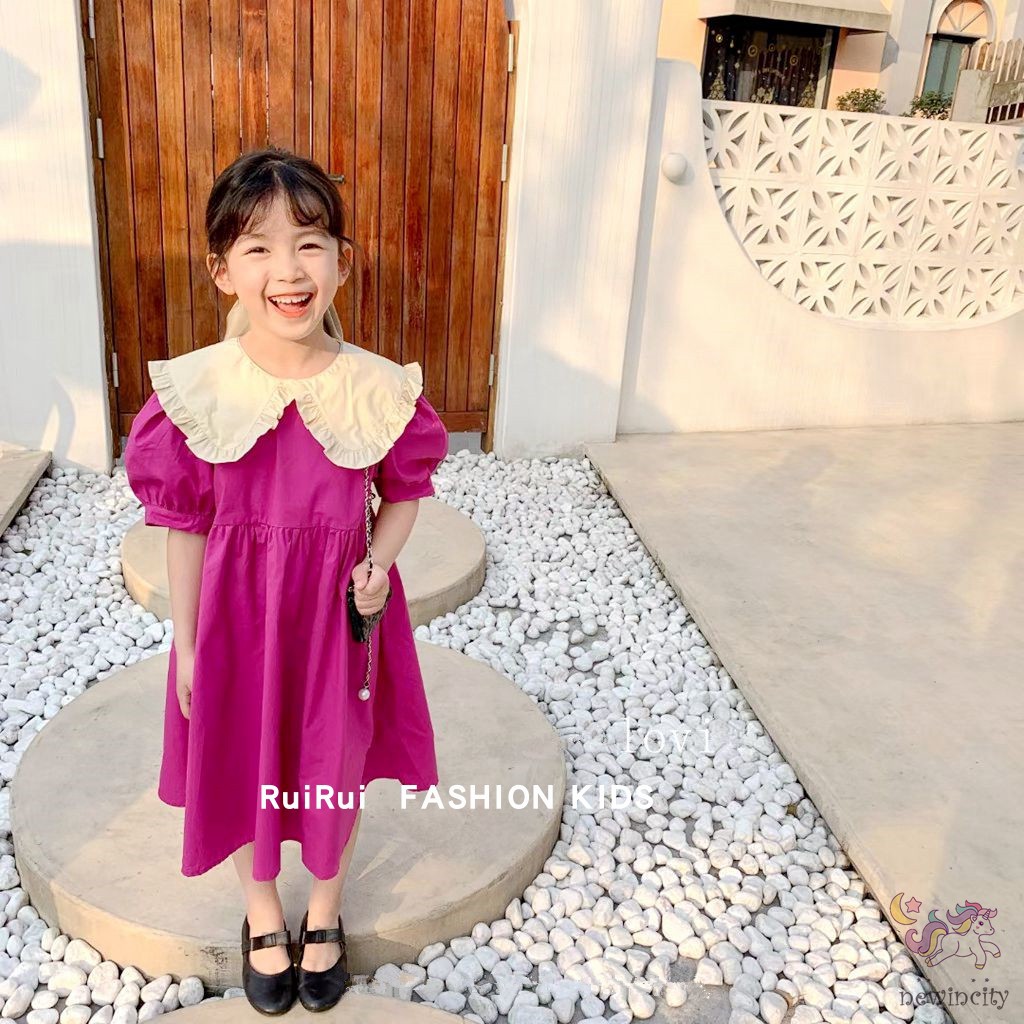 Đầm Tay Ngắn Kiểu Hàn Quốc Thiết Kế Xinh Xắn Cho Bé Gái