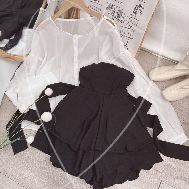 Set đầm cúp xanh mint đen hồng + áo khoác trắng | BigBuy360 - bigbuy360.vn