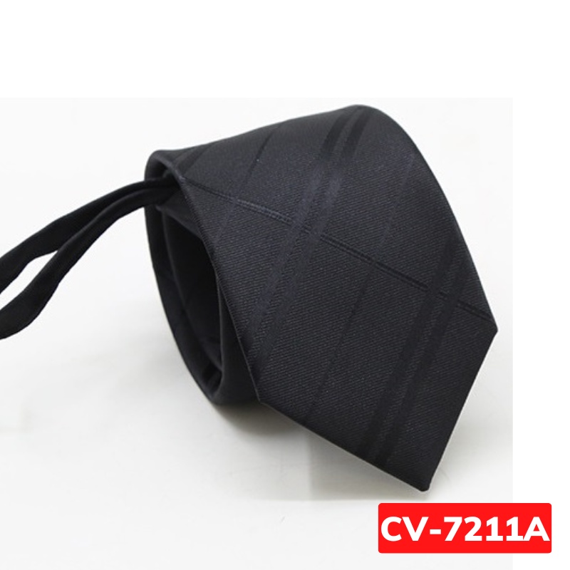 Cavat Nam 7cm thắt sẵn màu đen kẻ chéo thời trang, Calavat chú rể, Cà vạt công sở, Cravat dự tiệc