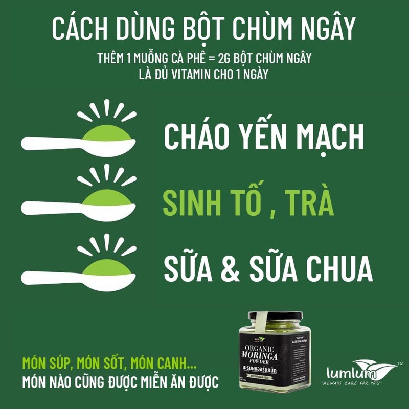 Bột chùm ngây hữu cơ 150g Lumlum Organic Moringa Powder