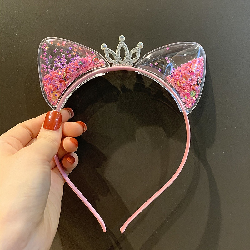 Dễ Thương Băng Đô Tai Mèo Phối Vương Miện Kim Tuyến Xinh Xắn Cho Bé Gái