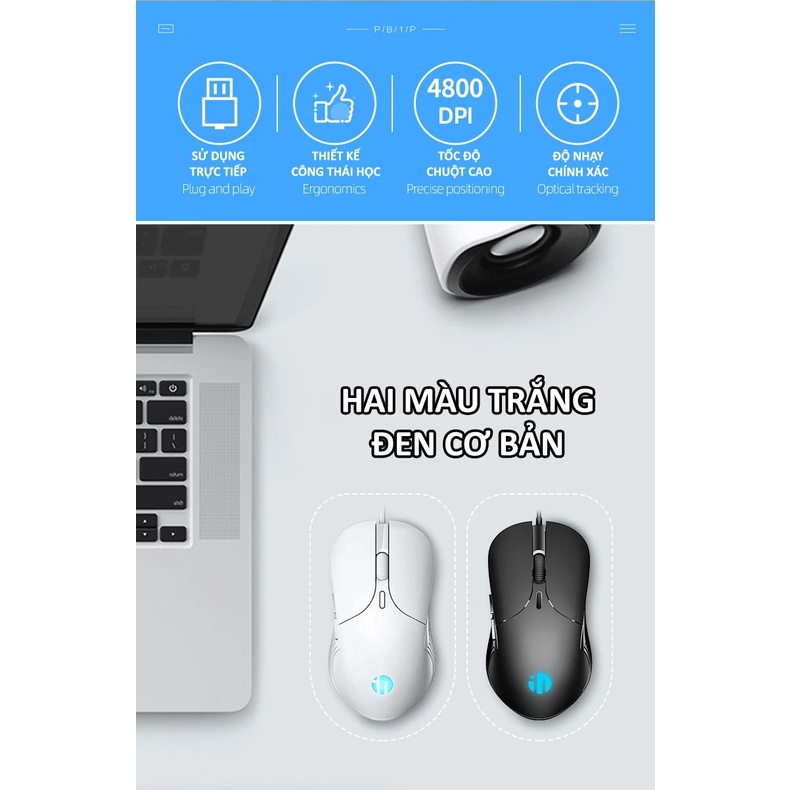 Chuột có dây INPHIC PB1P 6 nút với độ DPI lên đến 4800 phù hợp chơi game cho game thủ chuyên nghiệp