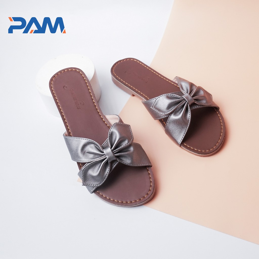 Dép Lê Nữ PAM Giày Việt - Chất Lượng Việt Chất Da Bóng Phối Nơ Dễ Thương Mang Đi Chơi Đi Dạo - DBL15 - Size 35-40