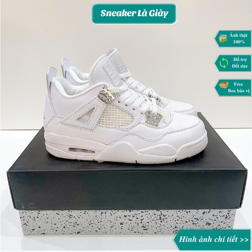 Giày sneaker Air jordan 4 White Silver ( JD4 Trắng full ) - Bản da nhăn Fullbox