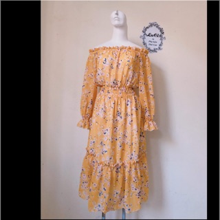 HCM có sẵn Đầm maxi trễ vai NHIỀU MÀU dài tay đầm vintage bệt vai đầm bầu đi biển hoa