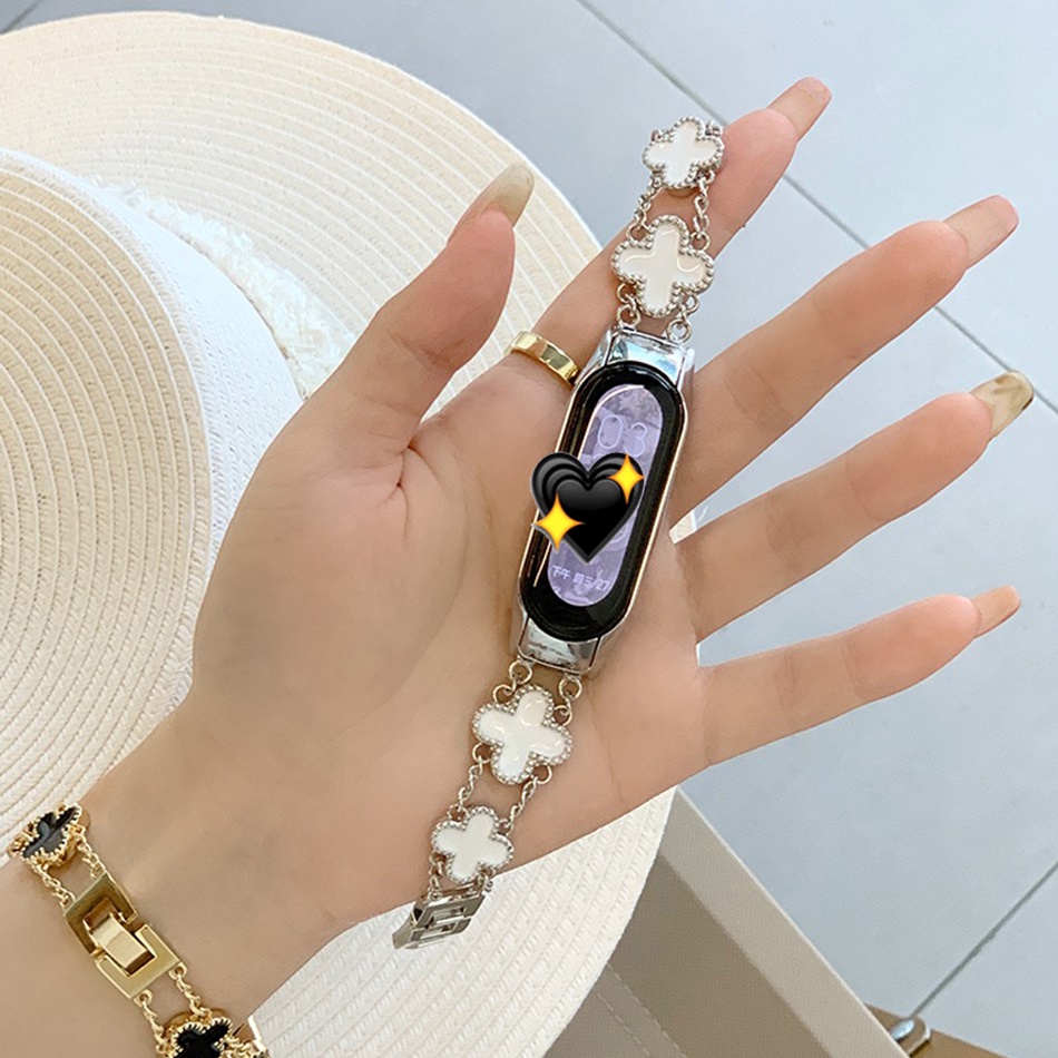 Dây Đeo Thay Thế Chất Liệu Kim Loại Hình Cỏ Bốn Lá Cho XiaoMi Mi band 7 6 5 XiaoMi band 4 3