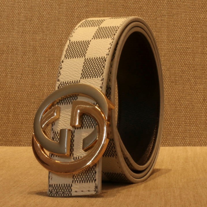 Dây lưngGG trắng/Dây nịt kẻ caro nam thời trang phong cách