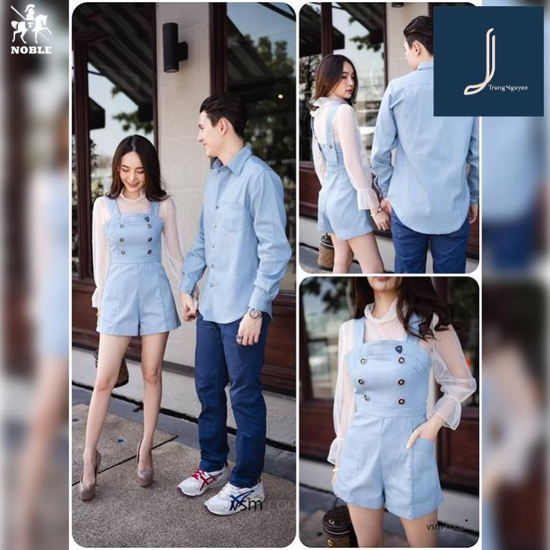 Set đồ đôi áo sơ mi nam đầm nữ couple, trẻ trung thời trang Noble TN28 (kèm áo trong)
