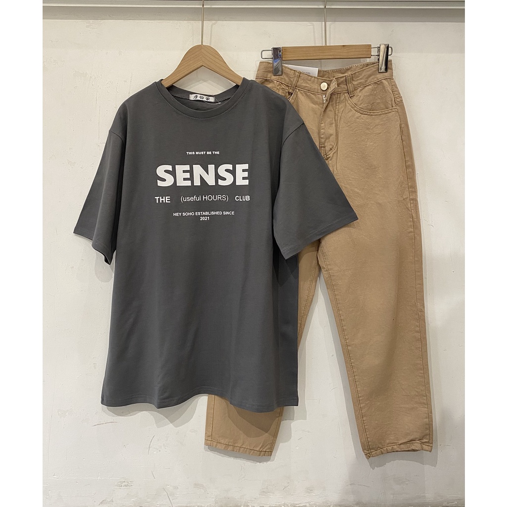Áo thun tay lỡ SENSE Áo thun Quảng Châu In Unisex phông nam nữ oversize Hàn Quốc, Áo thun tay lỡ in unisex