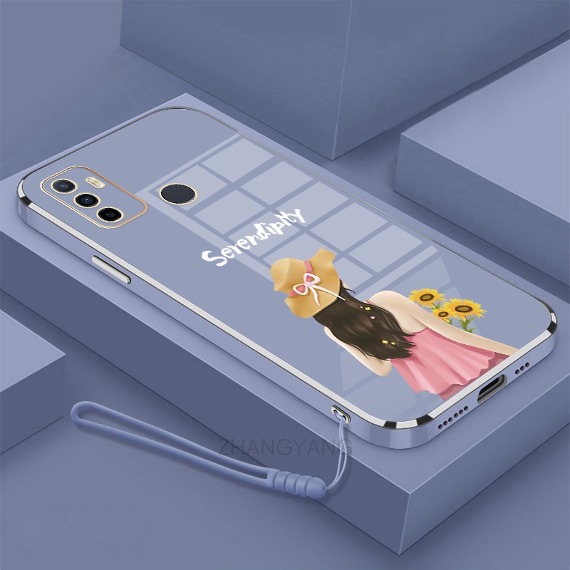 Ốp lưng oppo a53 a53 2020 a32 Ốp Điện Thoại TPU Silicon Viền Mạ Màu Hình Cô Gái Xinh Đẹp Cho oppo a53 a53 2020 a32