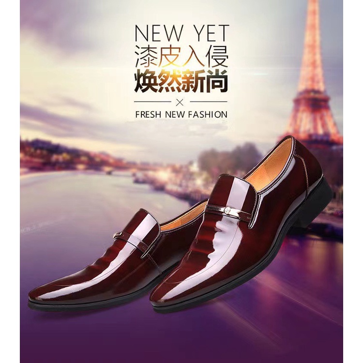 Giày Da Cao Su Mũi Nhọn Màu Đen Thời Trang Công Sở Cho Nam Size 38-48