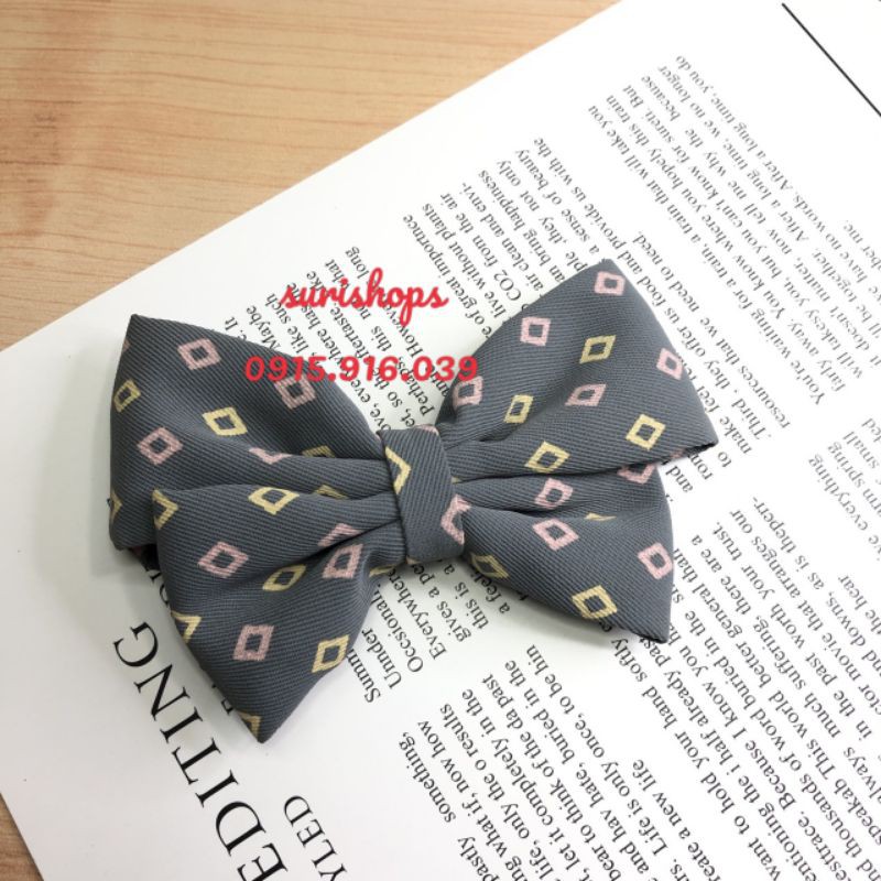 Kẹp Nơ Chấm Vuông Nữ Tính, Kẹp Tóc Nơ