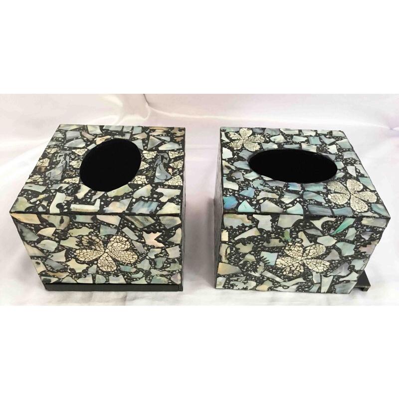 hộp đựng giấy ăn, hộp khăn giấy, khảm trai, cao cấp, vuông, màu đen, trang trí, decor, bàn làm việc, bàn ăn, kệ sách....