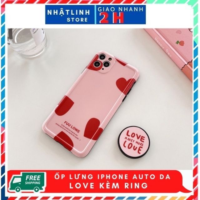 ốp lưng iphone Auto Da LOVE Kèm Ring Thích hợp iphone 11,12 pro max,12,12 pro,11 pro max,11 pro,7 plus,7,xs max,8g,8G