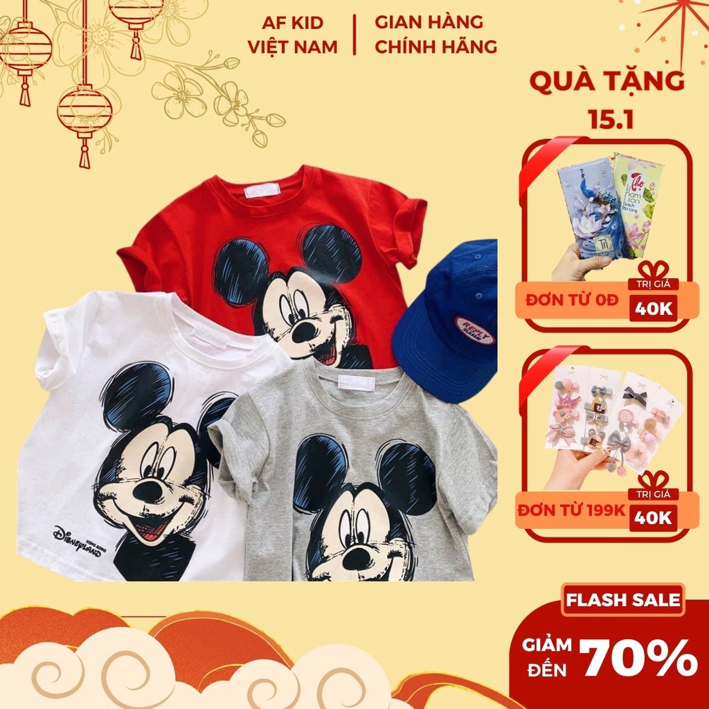 Áo phông cộc tay cho bé, áo cotton in hình chuột Mickey cho bé trai bé gái, quần áo trẻ em cao cấp MINKY MOM