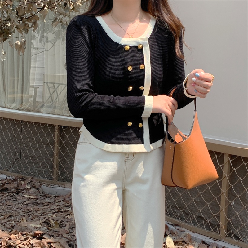 Áo cardigan dệt kim ZHELIHANGFEI tay dài lưng cao dễ phối đồ phong cách thời trang