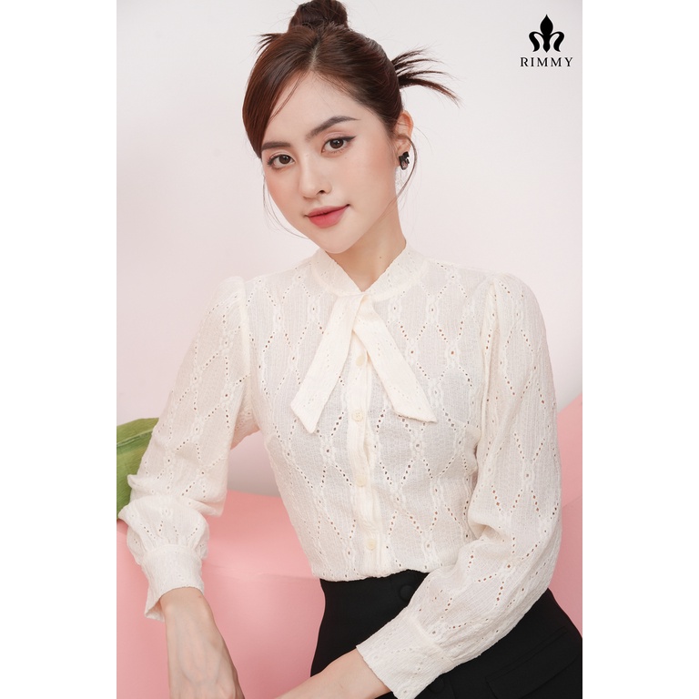 Áo sơ mi ren be cổ nơ điệu đà Denise shirt