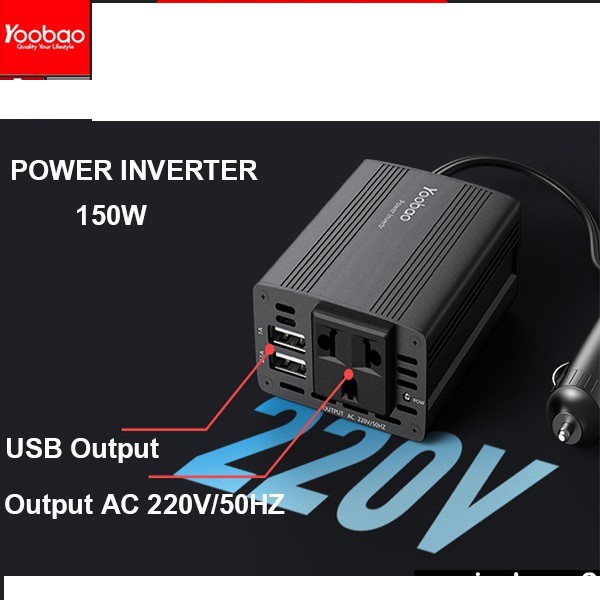 Bộ đổi nguồn trên ô tô từ 12V sang 220V công suất 150W Yoobao Smart Power Inverter