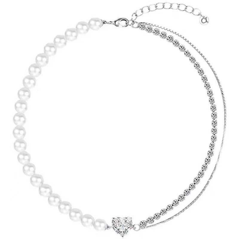 Vòng cổ Ngọc Trai Hình Trái Tim Từ Ngôi Sao Bạn Khâu Không Đối Xứng Hàng Mới