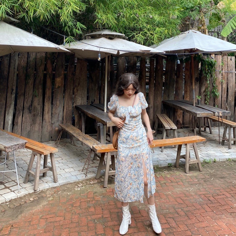 Đầm voan hoa thêu nhún ngực, xẻ tà, dáng xoè - AUDREY STUDIO | BigBuy360 - bigbuy360.vn