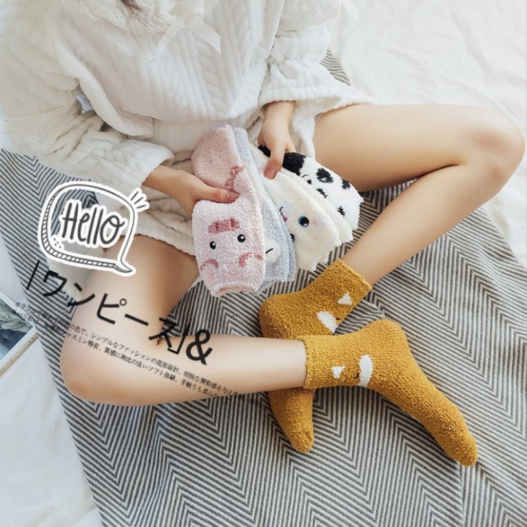 TLB09 Tất len bông tất lông cừu hình thú heo cáo chim cánh cụt panda gấu trúc xinh xinh