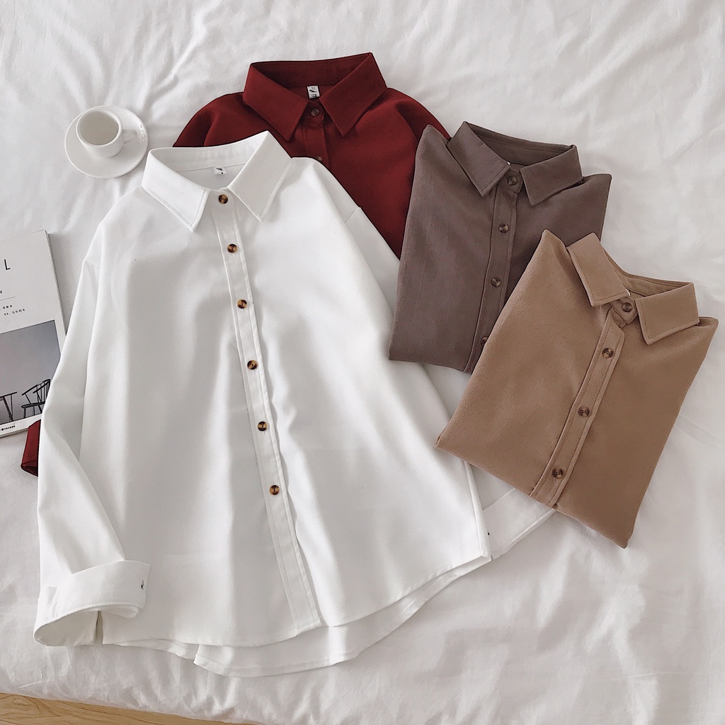 Áo sơ mi SUXI tay dài dáng rộng nhiều màu sắc tùy chọn phong cách retro thời trang đơn giản dành cho nữ