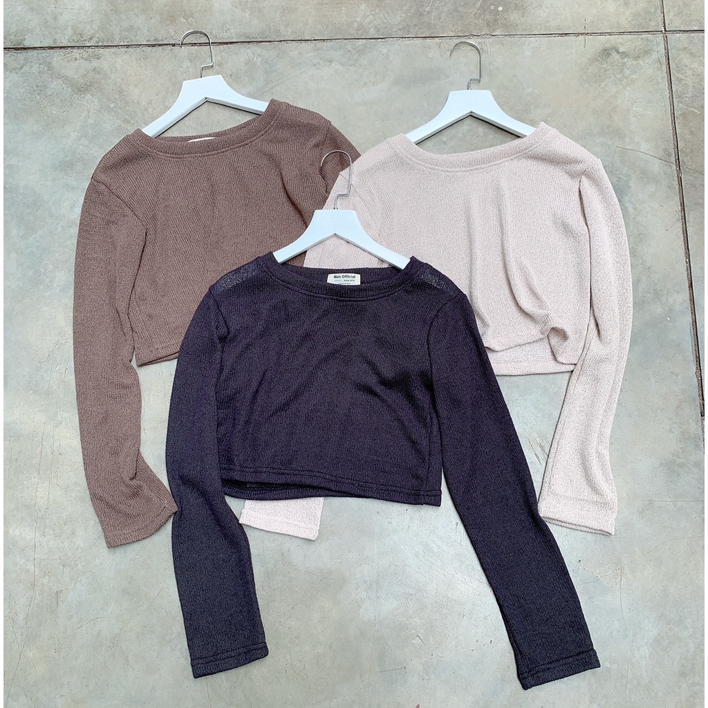 Áo croptop len, áo len nữ mỏng dài tay Freesize SS0372