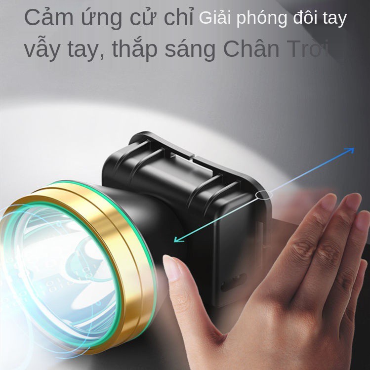 đèn pha ánh sáng mạnh chiếu xa LED có thể sạc lại chống thấm nước siêu gắn vào ban đêm đánh cá và thợ mỏ pin