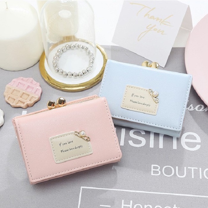Ví Nữ Mini Cầm Tay Đẹp Hàng Hiệu Loại Mẫu Ngắn, Bóp Ví Da PU Cao Cấp Thiết Kế Dễ Thương Xinh Xắn Thời Trang Hàn Quốc
