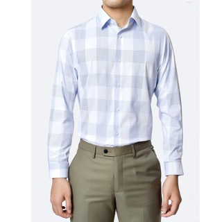 Áo sơ mi nam dài tay TQQ dáng slimfit công sở K388CS màu trắng kẻ xanh dương tinh tế đuôi áo dáng bầu phù hợp sơ vin