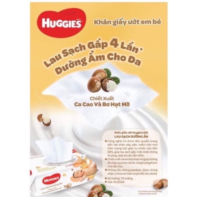 Khăn ướt Huggies 72 tờ chiết xuất từ ca cao và bơ hạt mỡ