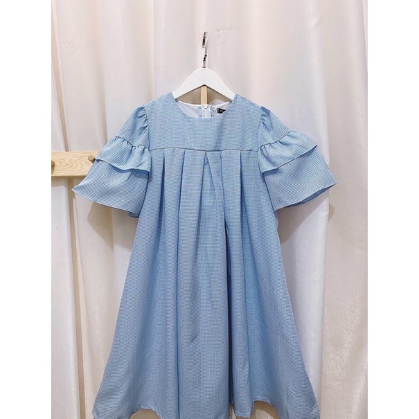 Đầm babydoll sọc caro xanh xinh xắn dễ mang thích hợp diện thường nhật, dạo phố