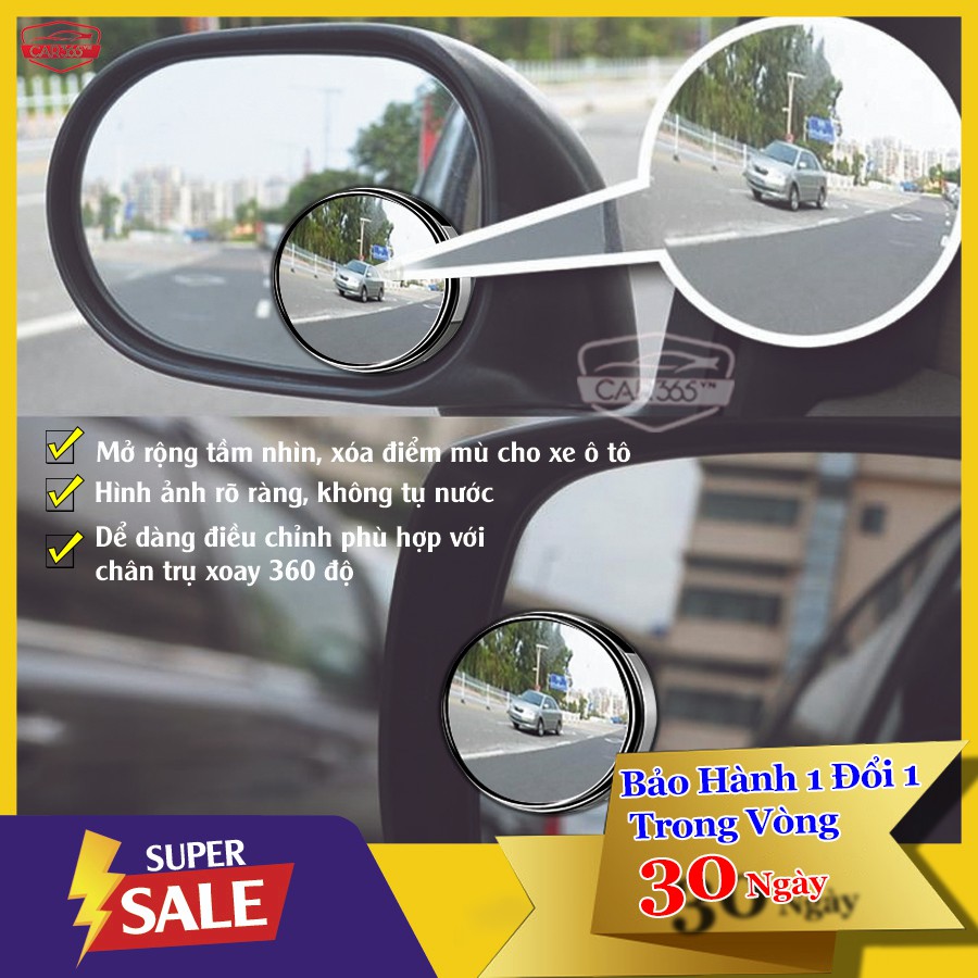 Bộ 2 Gương Lồi Car365 Gắn Cho Kính Gương Chiếu Hậu Tránh Điểm Mù Cho Xe Hơi, Xe Ô tô - CAR27