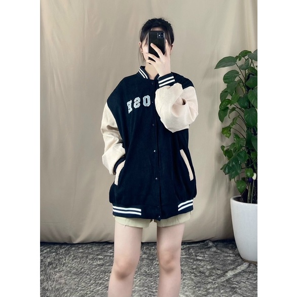 Áo khoác bomber nhung tăm thêu CHOOSE, hàng 2 lớp dày dặn freesize