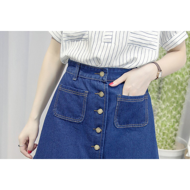 FREESHIP TỪ 50K - Chân váy jean thời trang cài cúc giữa - CVNU19.0001BLU | WebRaoVat - webraovat.net.vn