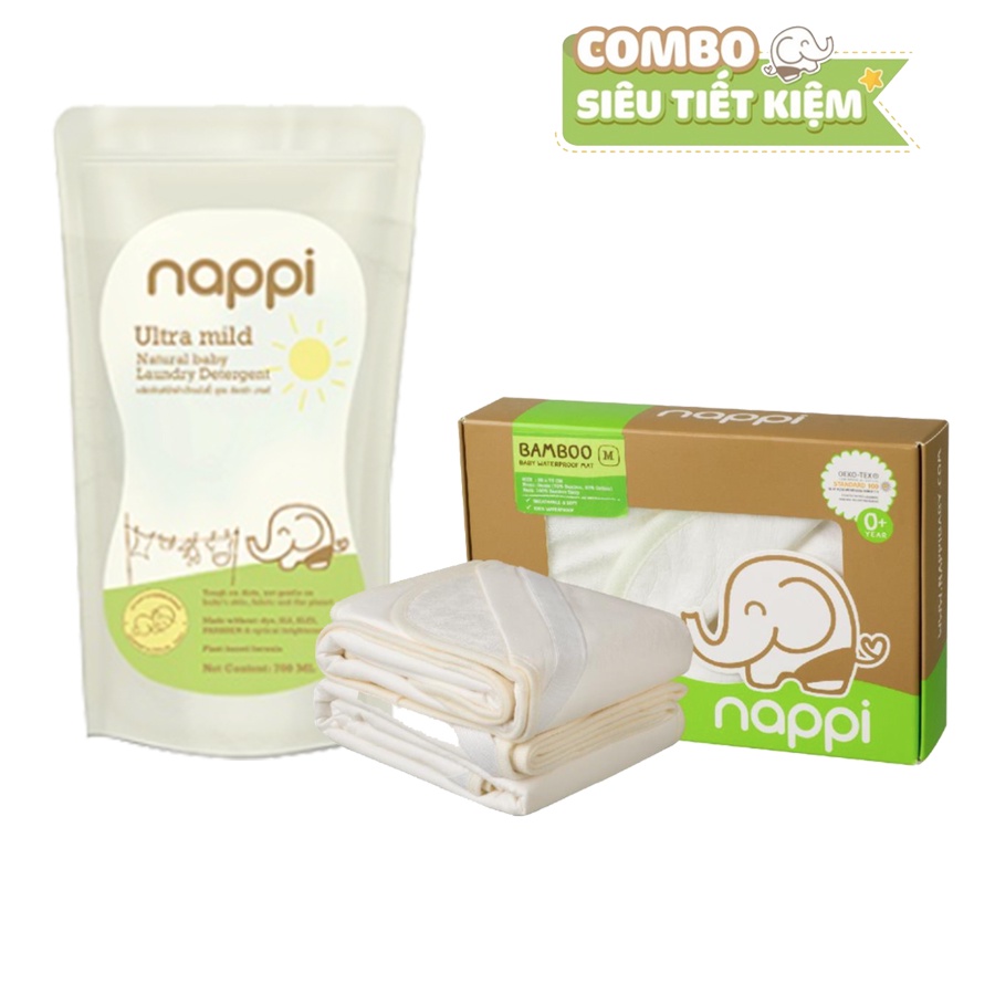 COMBO 1 lót chống thấm Nappi size L + 1 Nước Giặt Dầu Cọ Nappi 700ml