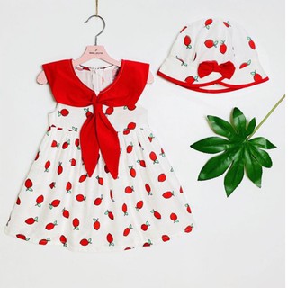 Đầm bé gái vải xô Mikikids dáng xòe form đến 32kg - Tặng kèm nón