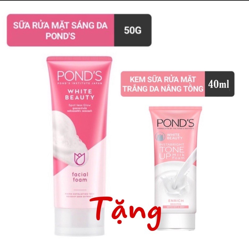 Sữa rửa mặt Ponds Sáng mịn trắng hồng White Beauty tặng SRM Tone Up 40ml