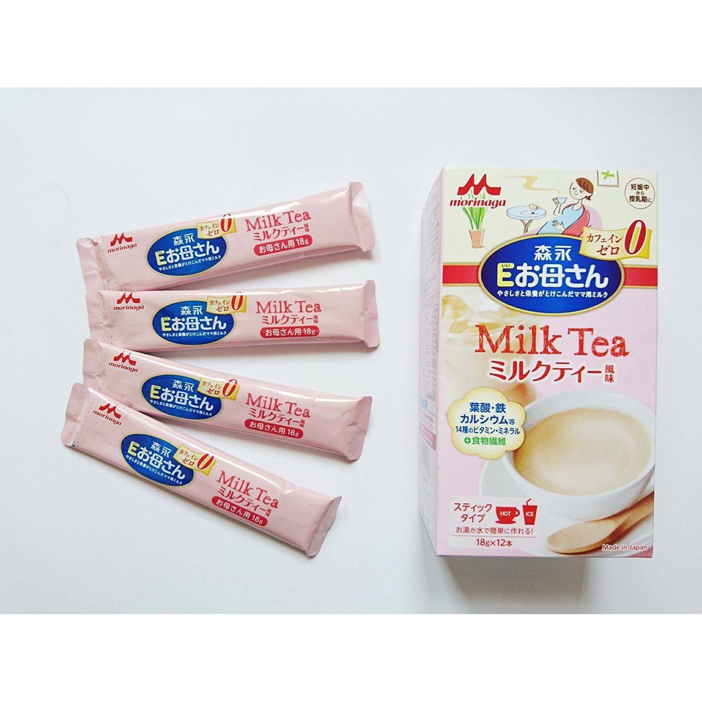 Sữa bầu MORINAGA Nhật 18gr x 12 gói 3 vị Cafe, Trà sữa, Trà xanh