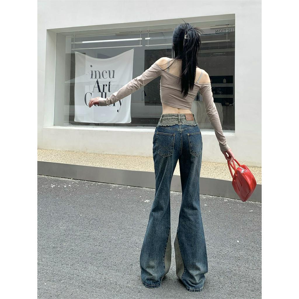 qkoole  Quần Jeans Lưng Cao Form Ôm Phong Cách Retro