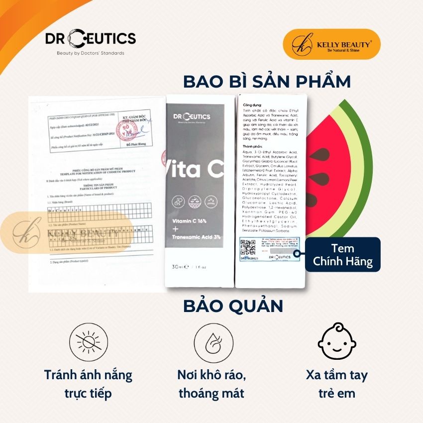 Serum Vitamin C DrCeutics 30ml - Ngừa Lão Hóa, Sáng Da, Mờ Thâm Nám - Vitamin C 16% + Tranexamic 3% | Kelly Beauty