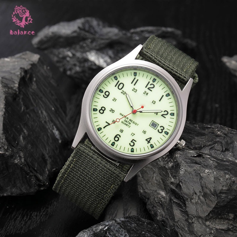 Đồng Hồ Analog Máy Quartz Dây Vải Quân Đội Chống Nước Cho Nam