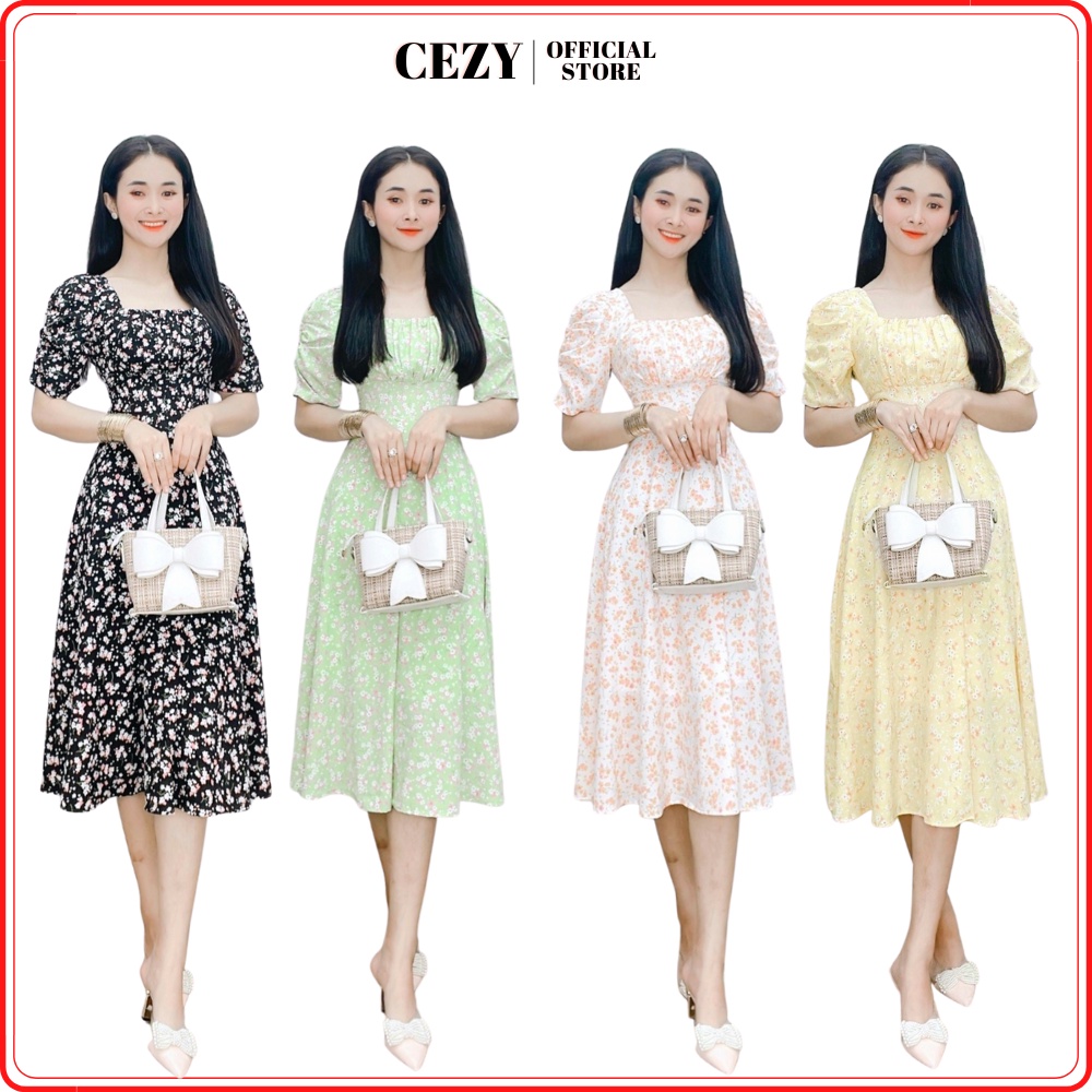 Đầm xòe hoa nhí tay phồng xếp ly ngực có size bigsize D62